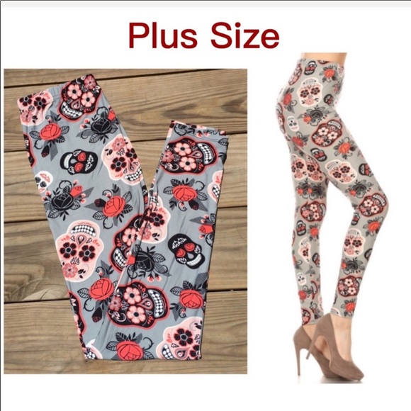 Pink Skull & Flower print Legging size 12-18 - Picture 1 of 1